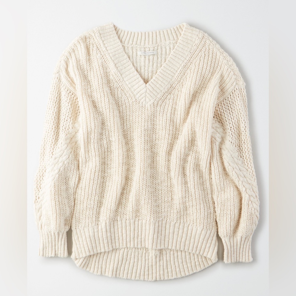 American eagle pointelle v neck oversized sweater
